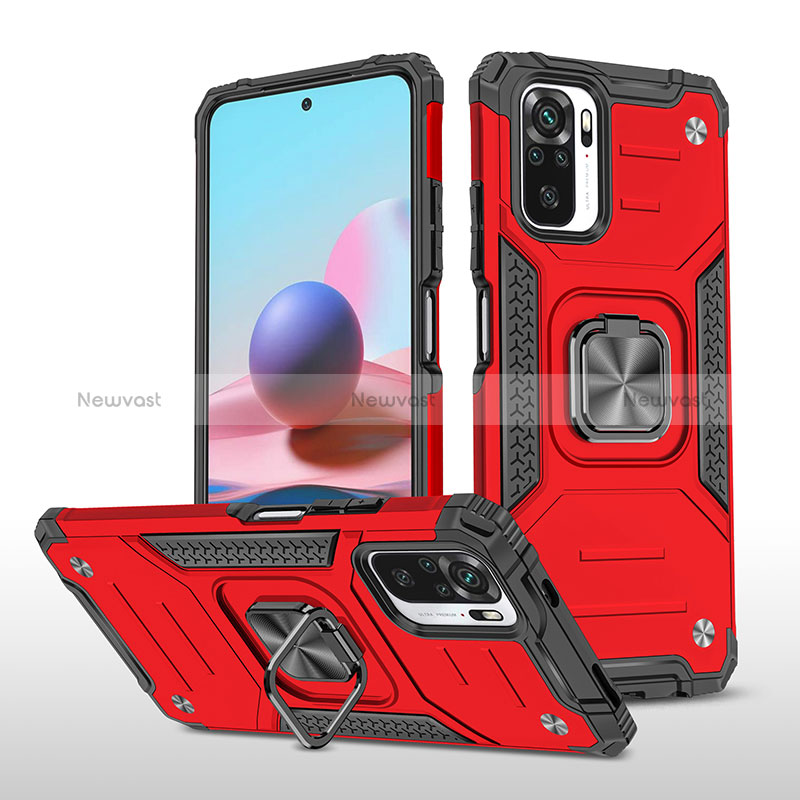 Silicone Matte Finish and Plastic Back Cover Case with Magnetic Finger Ring Stand MQ1 for Xiaomi Redmi Note 11 SE India 4G Red