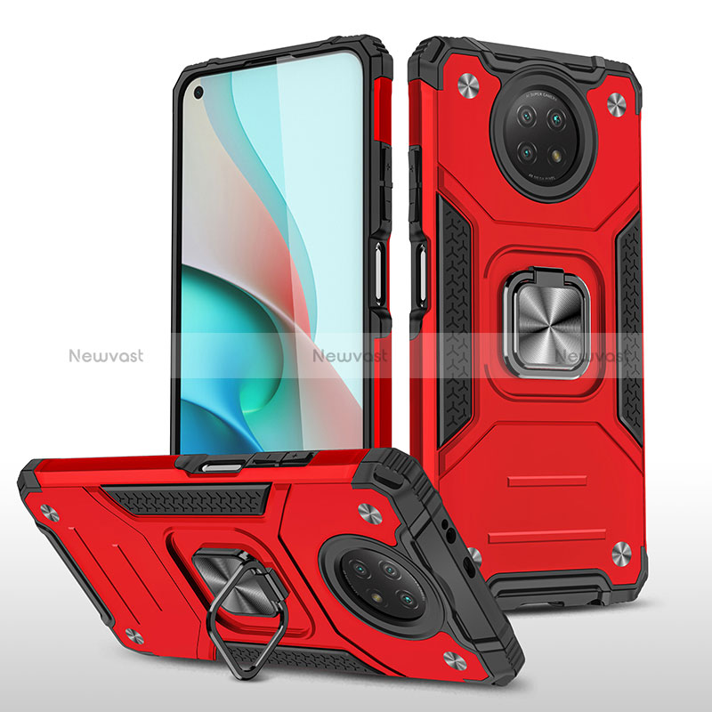 Silicone Matte Finish and Plastic Back Cover Case with Magnetic Finger Ring Stand MQ1 for Xiaomi Redmi Note 9 5G