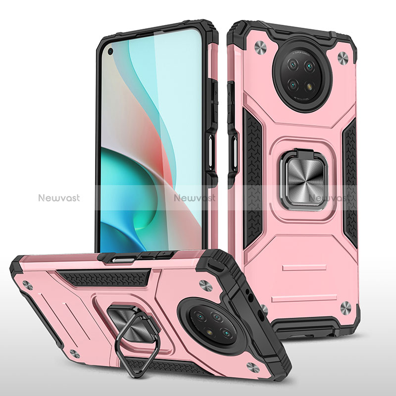 Silicone Matte Finish and Plastic Back Cover Case with Magnetic Finger Ring Stand MQ1 for Xiaomi Redmi Note 9 5G