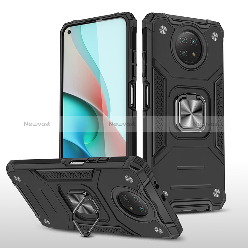 Silicone Matte Finish and Plastic Back Cover Case with Magnetic Finger Ring Stand MQ1 for Xiaomi Redmi Note 9 5G