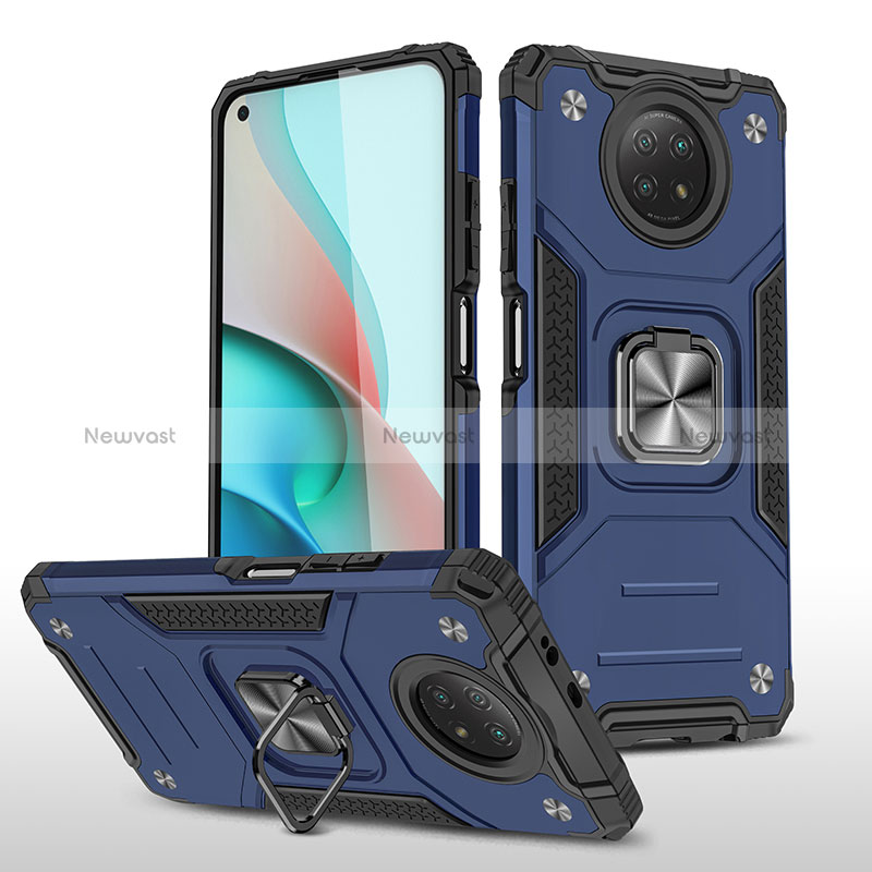 Silicone Matte Finish and Plastic Back Cover Case with Magnetic Finger Ring Stand MQ1 for Xiaomi Redmi Note 9 5G Blue