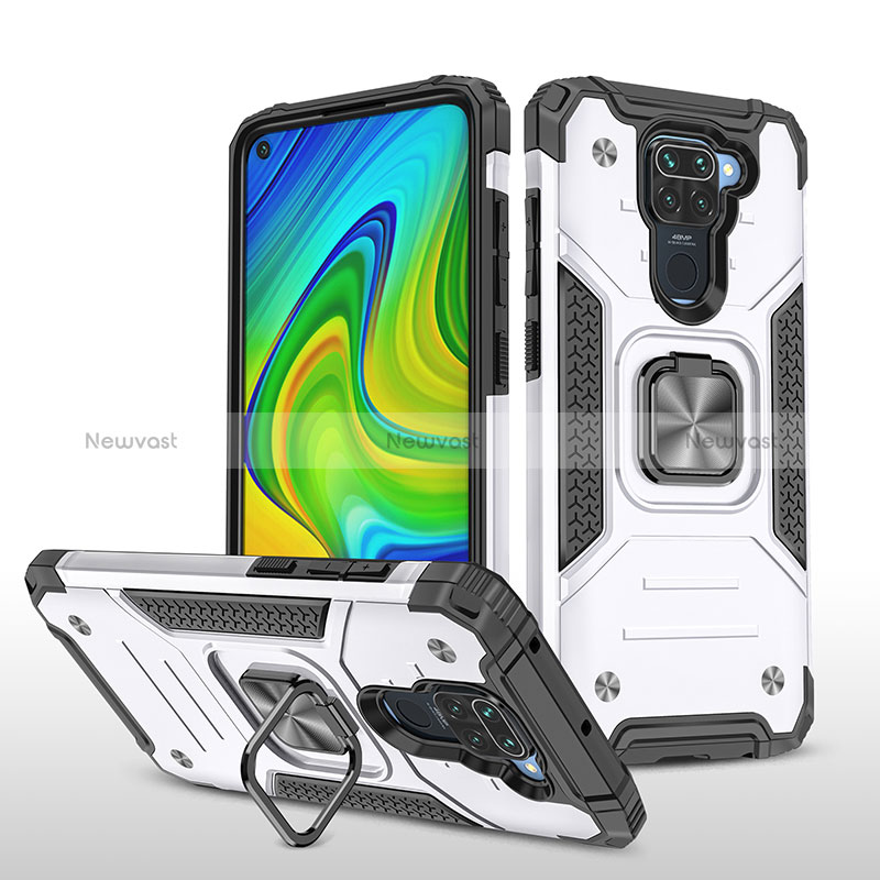 Silicone Matte Finish and Plastic Back Cover Case with Magnetic Finger Ring Stand MQ1 for Xiaomi Redmi Note 9