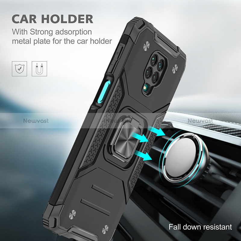 Silicone Matte Finish and Plastic Back Cover Case with Magnetic Finger Ring Stand MQ1 for Xiaomi Redmi Note 9 Pro