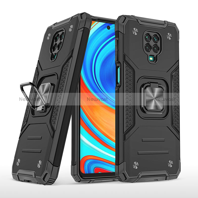 Silicone Matte Finish and Plastic Back Cover Case with Magnetic Finger Ring Stand MQ1 for Xiaomi Redmi Note 9 Pro Max