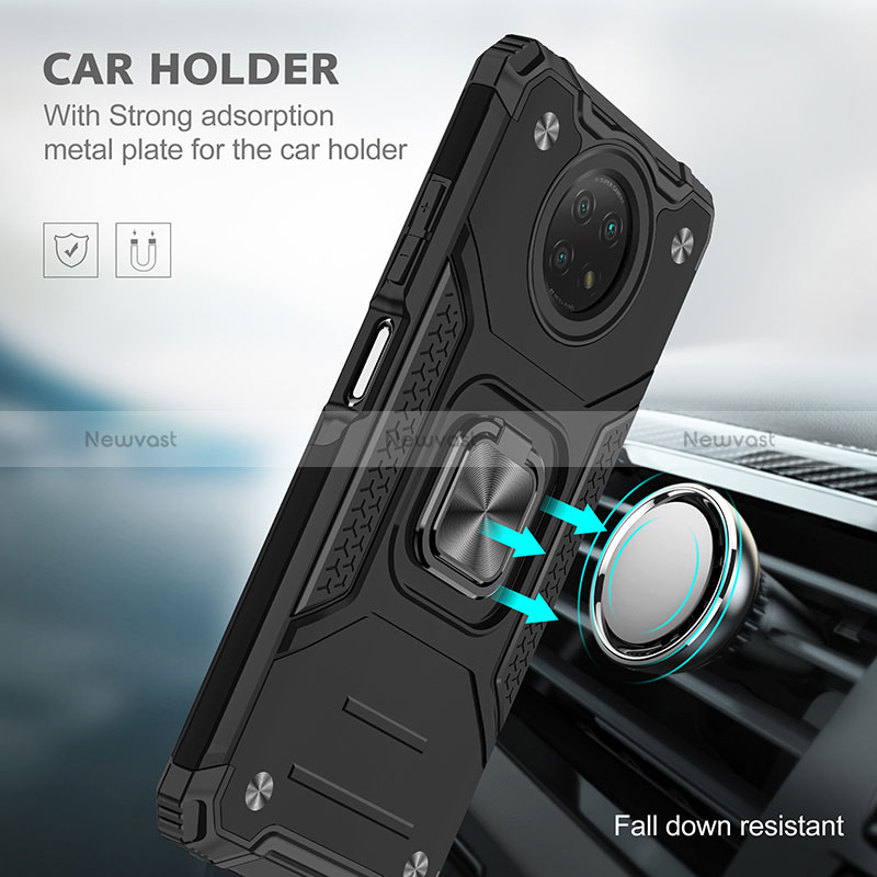 Silicone Matte Finish and Plastic Back Cover Case with Magnetic Finger Ring Stand MQ1 for Xiaomi Redmi Note 9T 5G