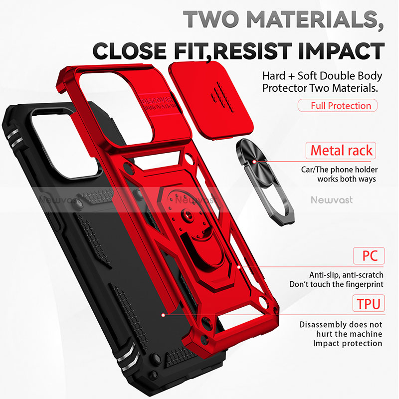 Silicone Matte Finish and Plastic Back Cover Case with Magnetic Finger Ring Stand MQ2 for Apple iPhone 13 Pro Max