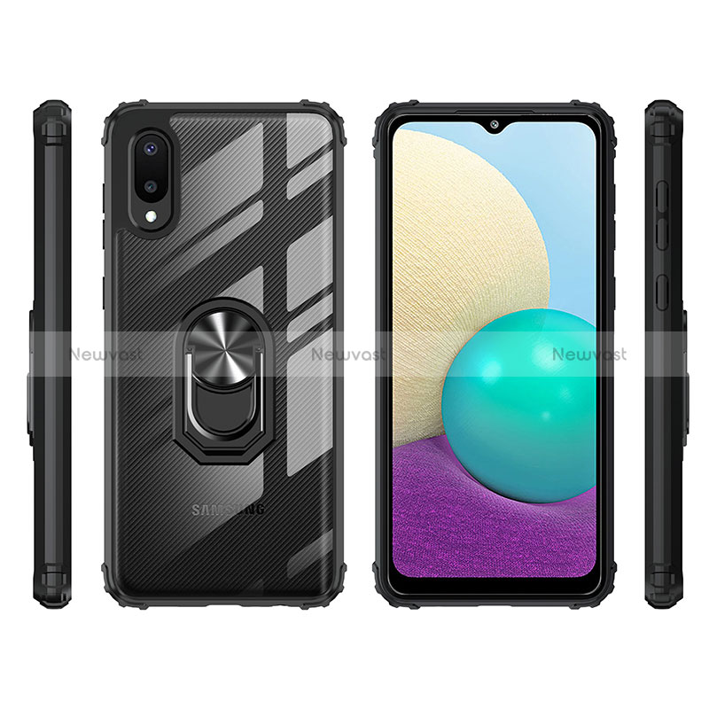 Silicone Matte Finish and Plastic Back Cover Case with Magnetic Finger Ring Stand MQ2 for Samsung Galaxy A02