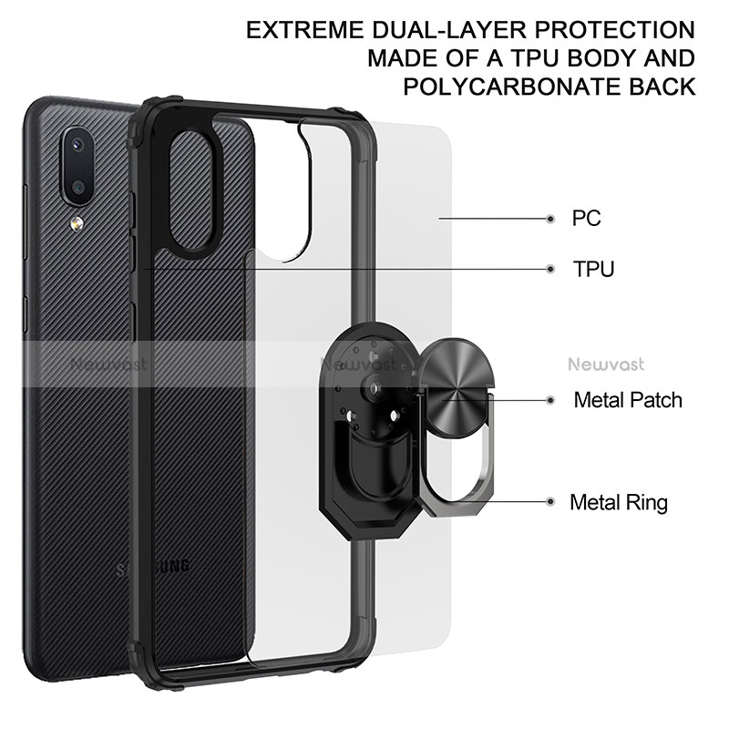 Silicone Matte Finish and Plastic Back Cover Case with Magnetic Finger Ring Stand MQ2 for Samsung Galaxy A02