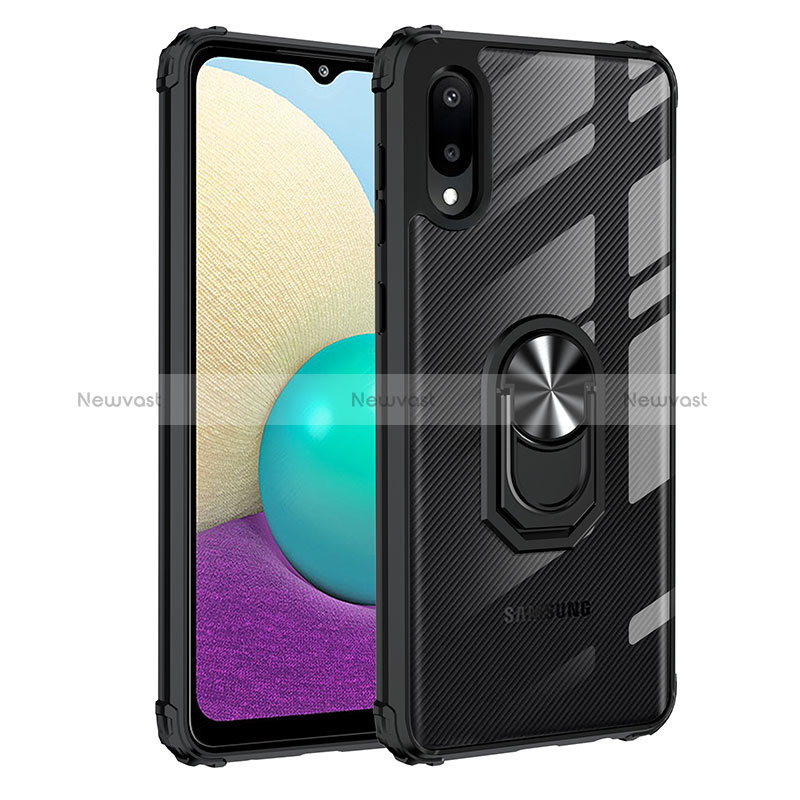 Silicone Matte Finish and Plastic Back Cover Case with Magnetic Finger Ring Stand MQ2 for Samsung Galaxy A02