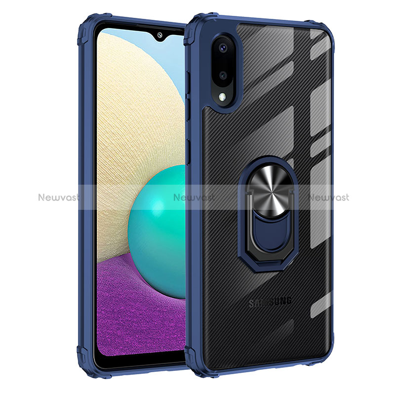 Silicone Matte Finish and Plastic Back Cover Case with Magnetic Finger Ring Stand MQ2 for Samsung Galaxy A02