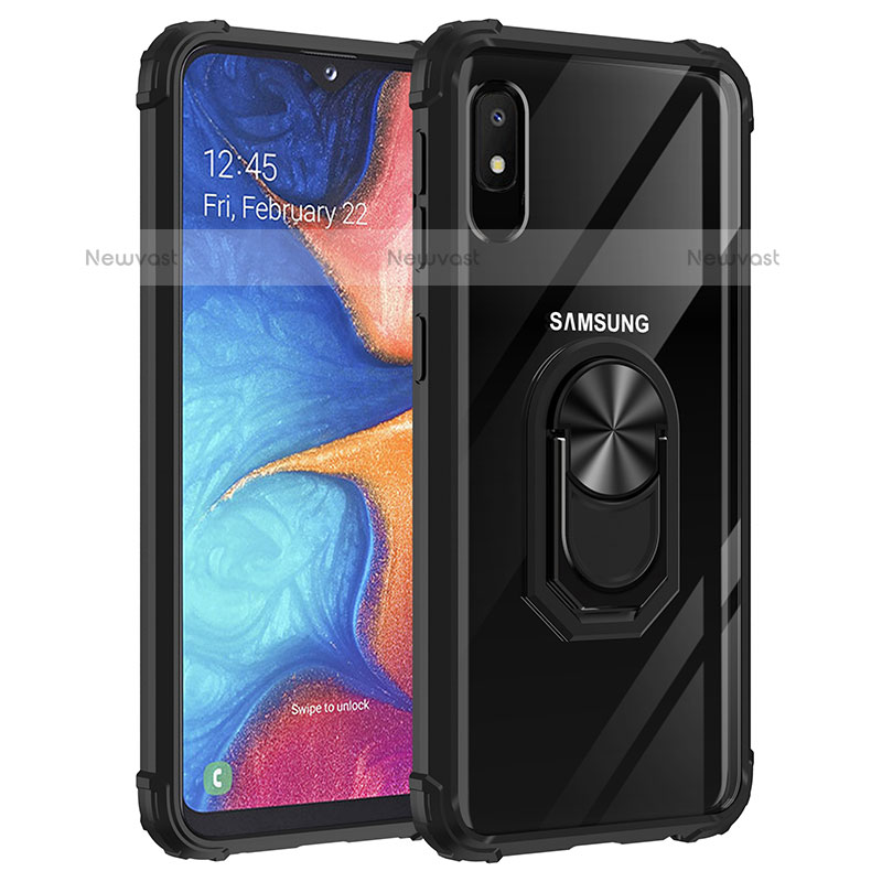 Silicone Matte Finish and Plastic Back Cover Case with Magnetic Finger Ring Stand MQ2 for Samsung Galaxy A10e Black