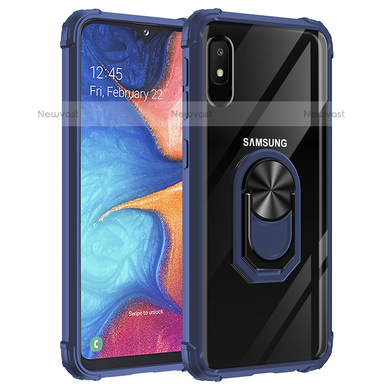 Silicone Matte Finish and Plastic Back Cover Case with Magnetic Finger Ring Stand MQ2 for Samsung Galaxy A10e Blue