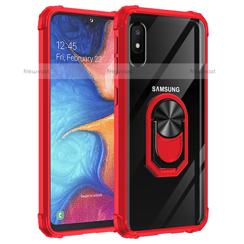 Silicone Matte Finish and Plastic Back Cover Case with Magnetic Finger Ring Stand MQ2 for Samsung Galaxy A10e Red