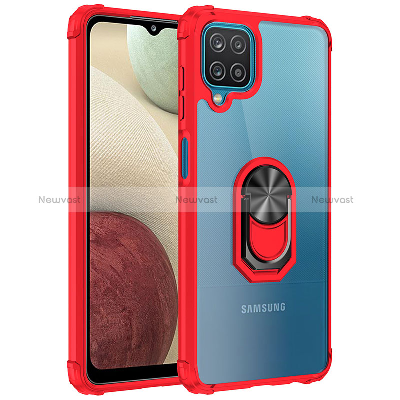 Silicone Matte Finish and Plastic Back Cover Case with Magnetic Finger Ring Stand MQ2 for Samsung Galaxy A12 5G Red