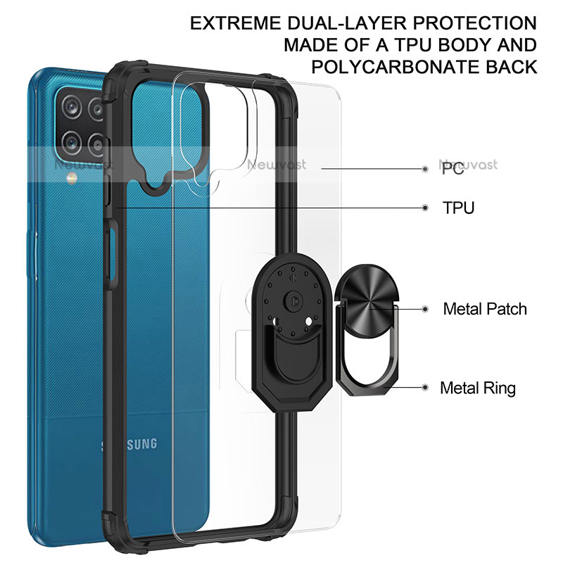 Silicone Matte Finish and Plastic Back Cover Case with Magnetic Finger Ring Stand MQ2 for Samsung Galaxy A12