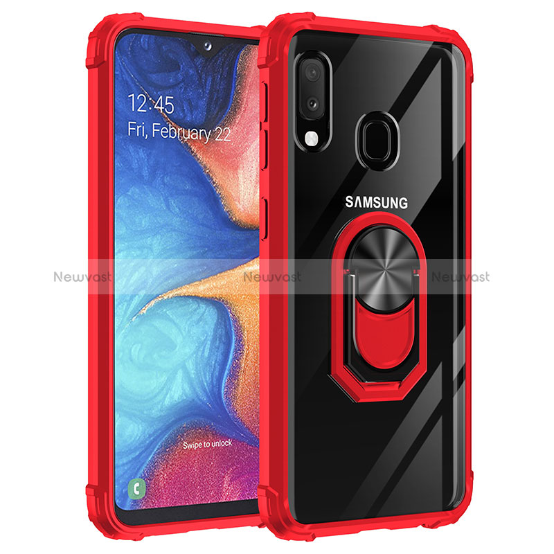 Silicone Matte Finish and Plastic Back Cover Case with Magnetic Finger Ring Stand MQ2 for Samsung Galaxy A20e