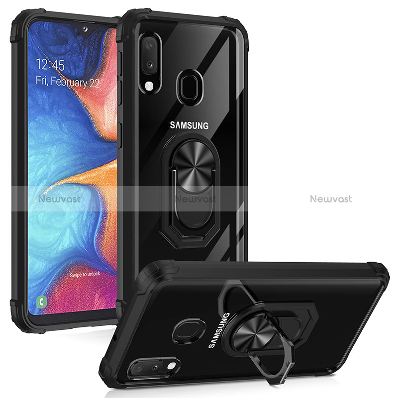 Silicone Matte Finish and Plastic Back Cover Case with Magnetic Finger Ring Stand MQ2 for Samsung Galaxy A20e