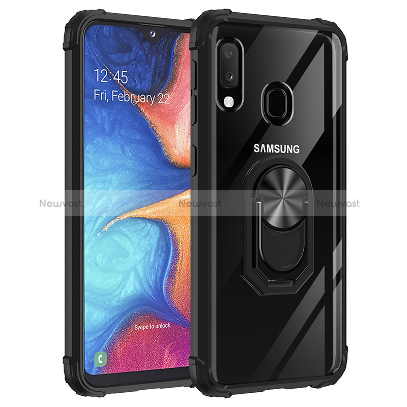 Silicone Matte Finish and Plastic Back Cover Case with Magnetic Finger Ring Stand MQ2 for Samsung Galaxy A20e Black