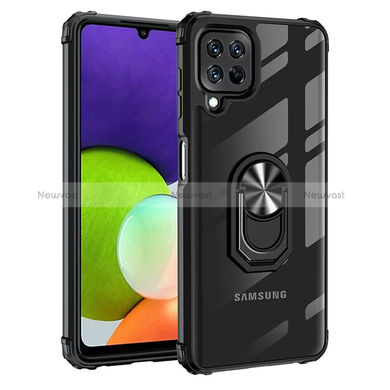 Silicone Matte Finish and Plastic Back Cover Case with Magnetic Finger Ring Stand MQ2 for Samsung Galaxy A22 4G