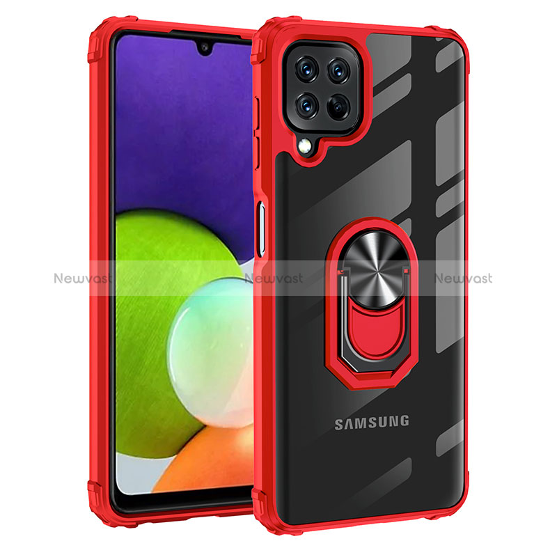 Silicone Matte Finish and Plastic Back Cover Case with Magnetic Finger Ring Stand MQ2 for Samsung Galaxy A22 4G