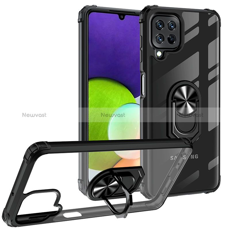 Silicone Matte Finish and Plastic Back Cover Case with Magnetic Finger Ring Stand MQ2 for Samsung Galaxy A22 4G