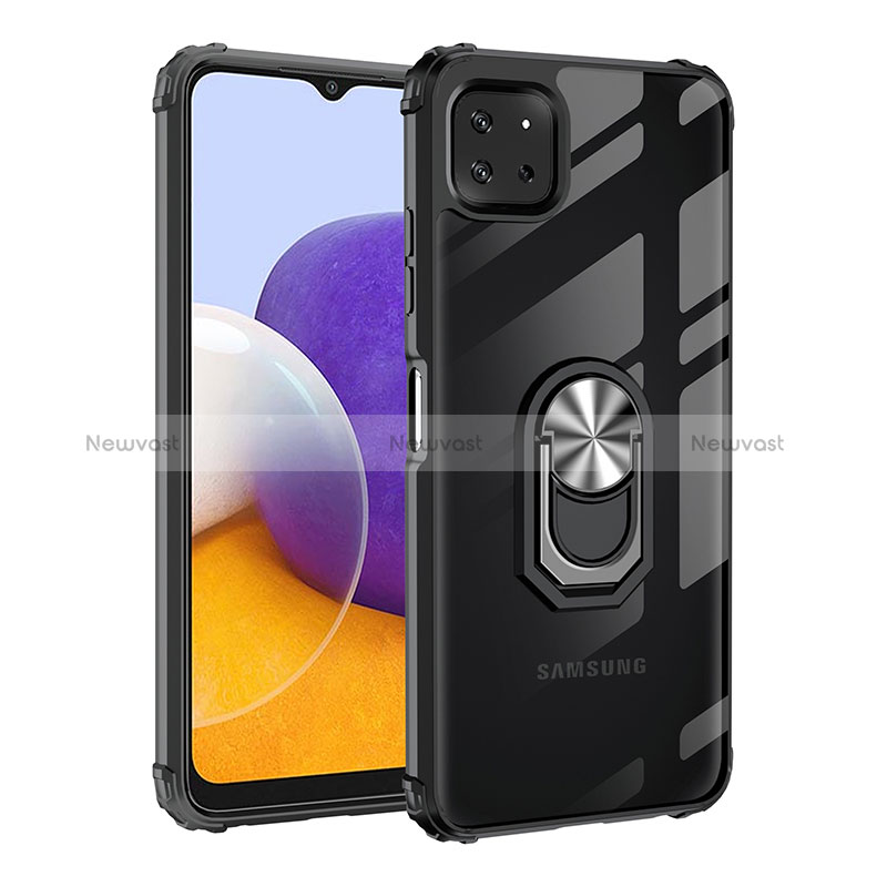 Silicone Matte Finish and Plastic Back Cover Case with Magnetic Finger Ring Stand MQ2 for Samsung Galaxy A22 5G