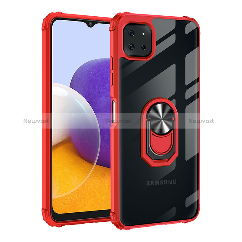 Silicone Matte Finish and Plastic Back Cover Case with Magnetic Finger Ring Stand MQ2 for Samsung Galaxy A22 5G