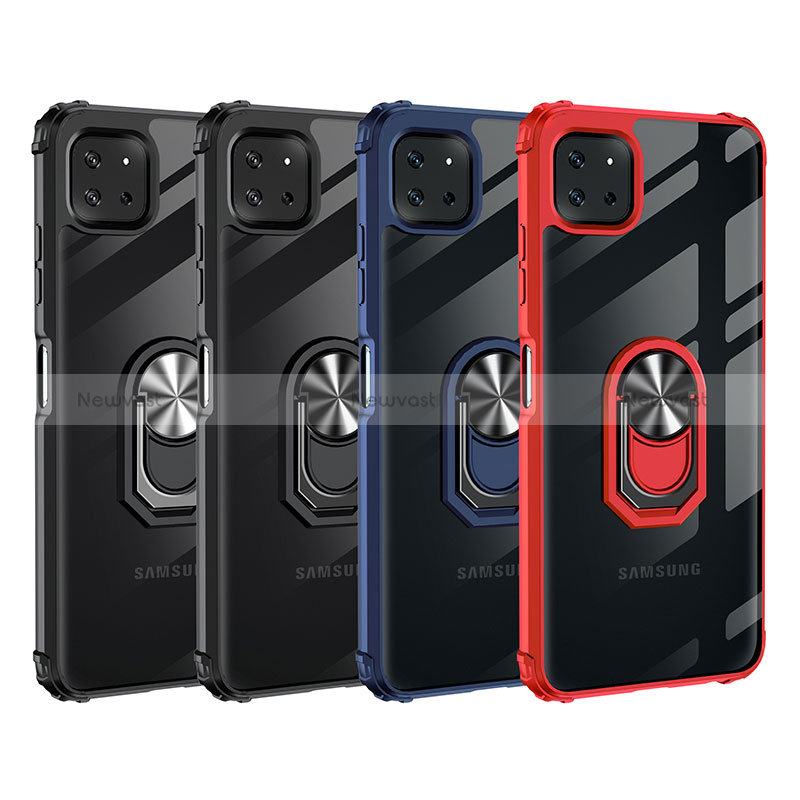 Silicone Matte Finish and Plastic Back Cover Case with Magnetic Finger Ring Stand MQ2 for Samsung Galaxy A22 5G