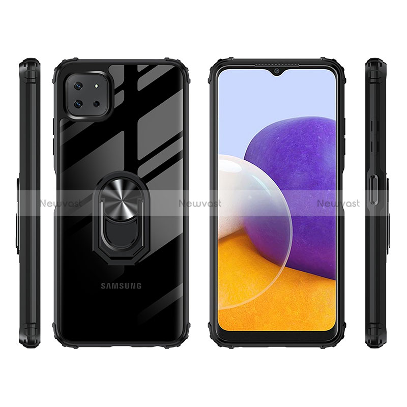 Silicone Matte Finish and Plastic Back Cover Case with Magnetic Finger Ring Stand MQ2 for Samsung Galaxy A22 5G