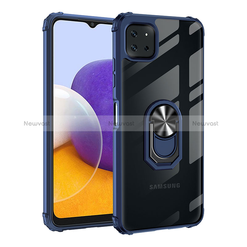 Silicone Matte Finish and Plastic Back Cover Case with Magnetic Finger Ring Stand MQ2 for Samsung Galaxy A22s 5G