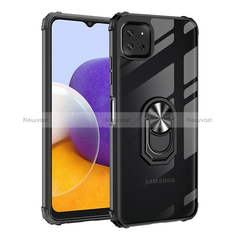 Silicone Matte Finish and Plastic Back Cover Case with Magnetic Finger Ring Stand MQ2 for Samsung Galaxy A22s 5G Black