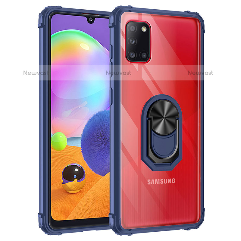 Silicone Matte Finish and Plastic Back Cover Case with Magnetic Finger Ring Stand MQ2 for Samsung Galaxy A31