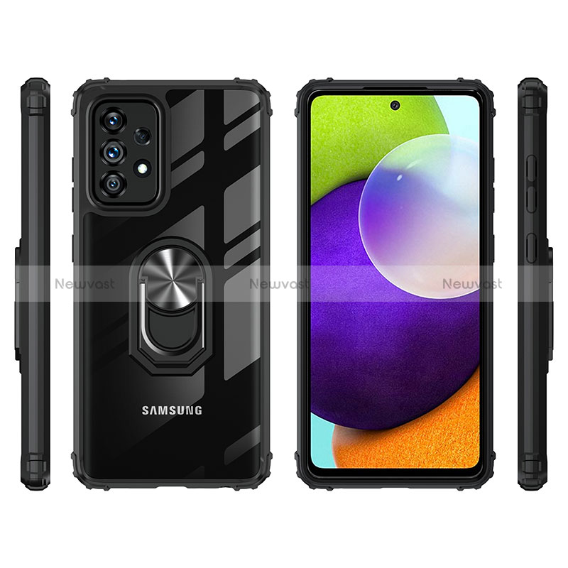 Silicone Matte Finish and Plastic Back Cover Case with Magnetic Finger Ring Stand MQ2 for Samsung Galaxy A32 4G