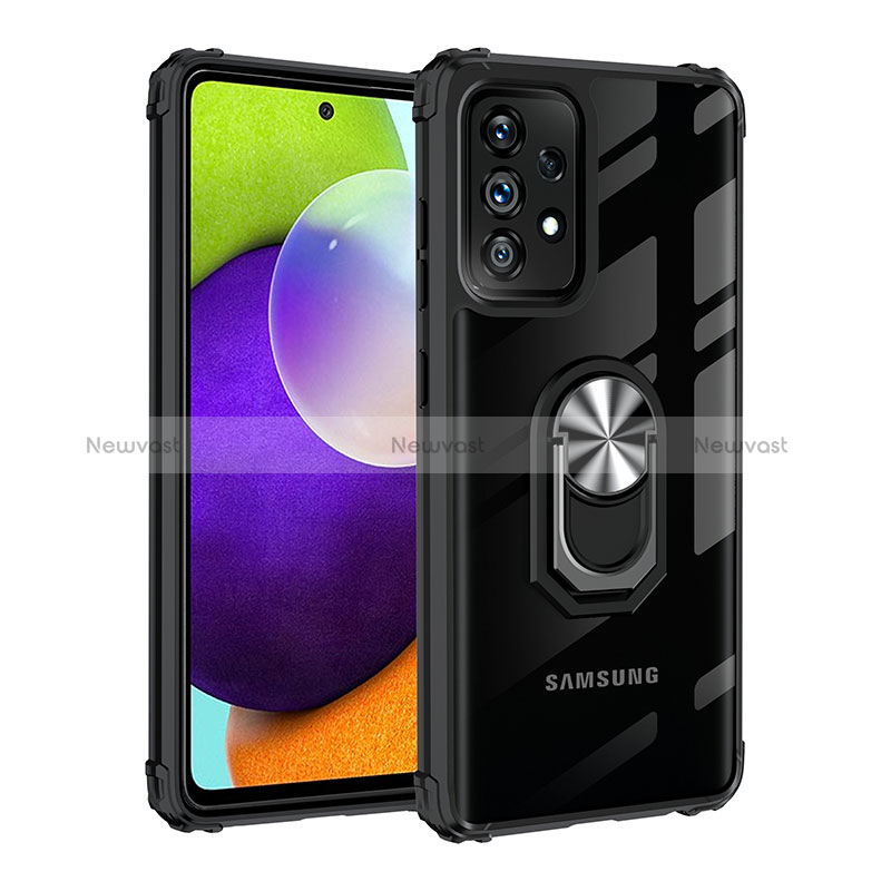 Silicone Matte Finish and Plastic Back Cover Case with Magnetic Finger Ring Stand MQ2 for Samsung Galaxy A32 4G