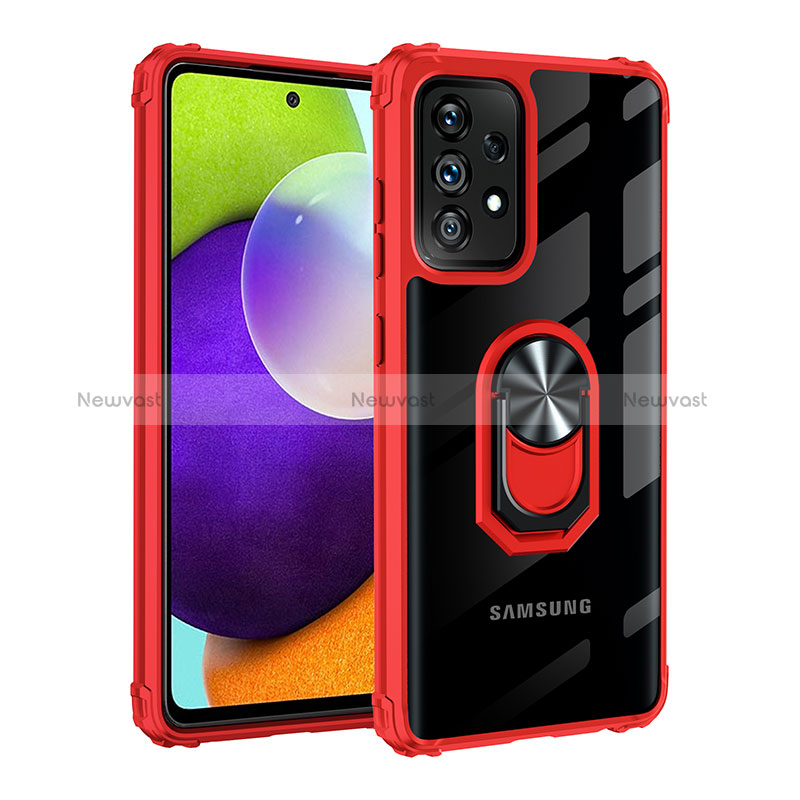 Silicone Matte Finish and Plastic Back Cover Case with Magnetic Finger Ring Stand MQ2 for Samsung Galaxy A32 4G