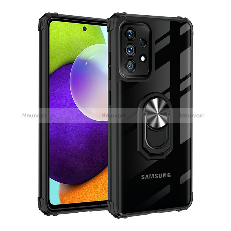 Silicone Matte Finish and Plastic Back Cover Case with Magnetic Finger Ring Stand MQ2 for Samsung Galaxy A32 5G Black