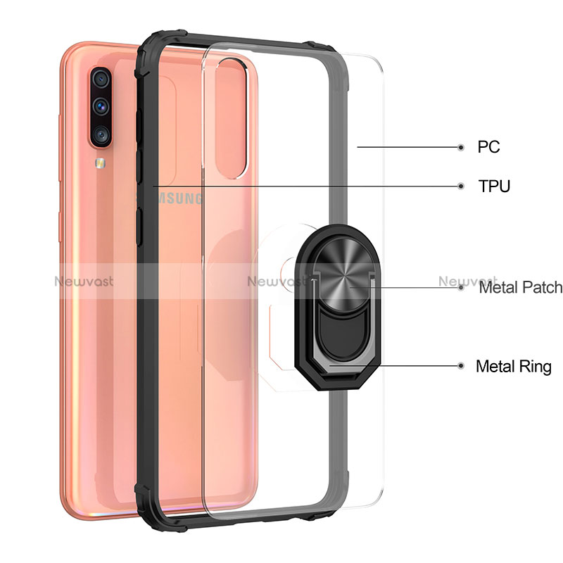 Silicone Matte Finish and Plastic Back Cover Case with Magnetic Finger Ring Stand MQ2 for Samsung Galaxy A50