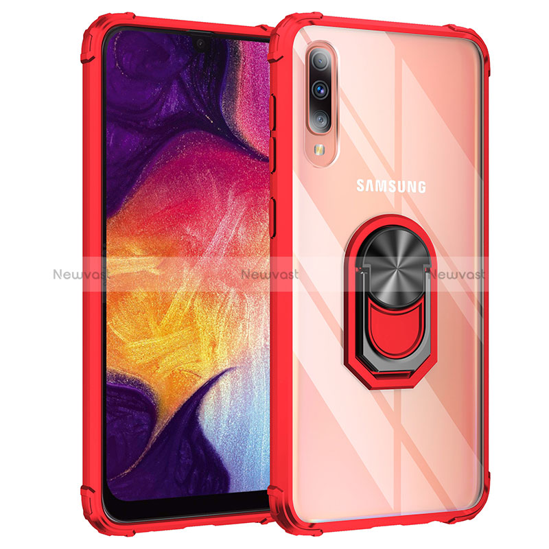 Silicone Matte Finish and Plastic Back Cover Case with Magnetic Finger Ring Stand MQ2 for Samsung Galaxy A50