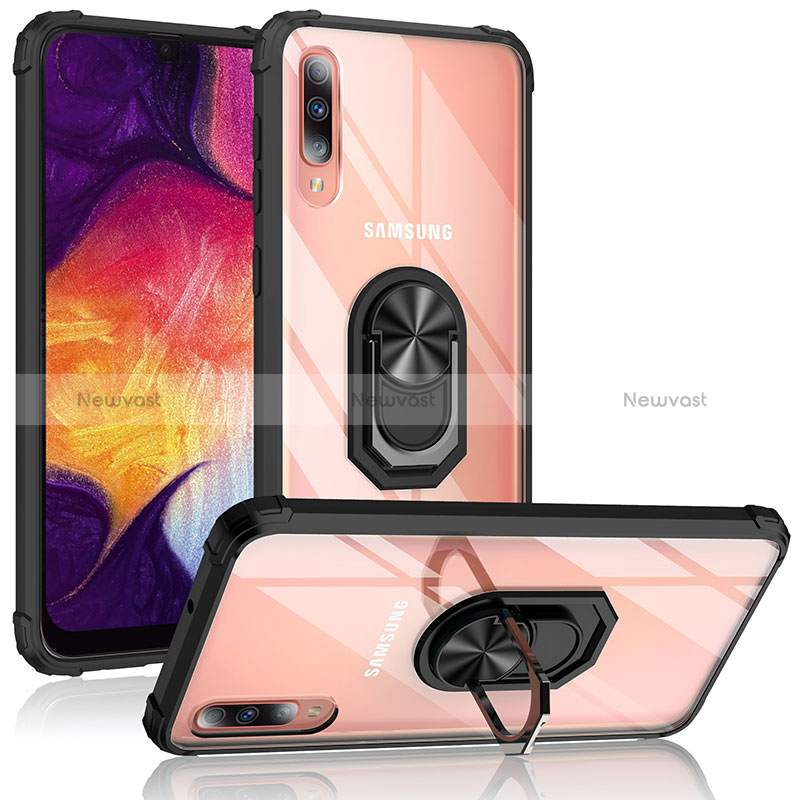 Silicone Matte Finish and Plastic Back Cover Case with Magnetic Finger Ring Stand MQ2 for Samsung Galaxy A50