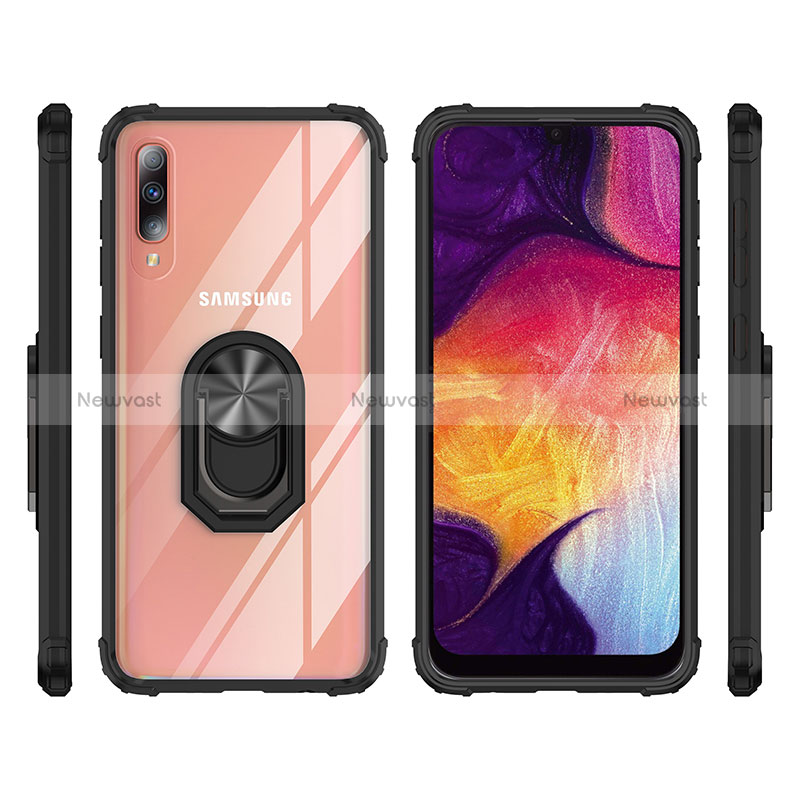 Silicone Matte Finish and Plastic Back Cover Case with Magnetic Finger Ring Stand MQ2 for Samsung Galaxy A50