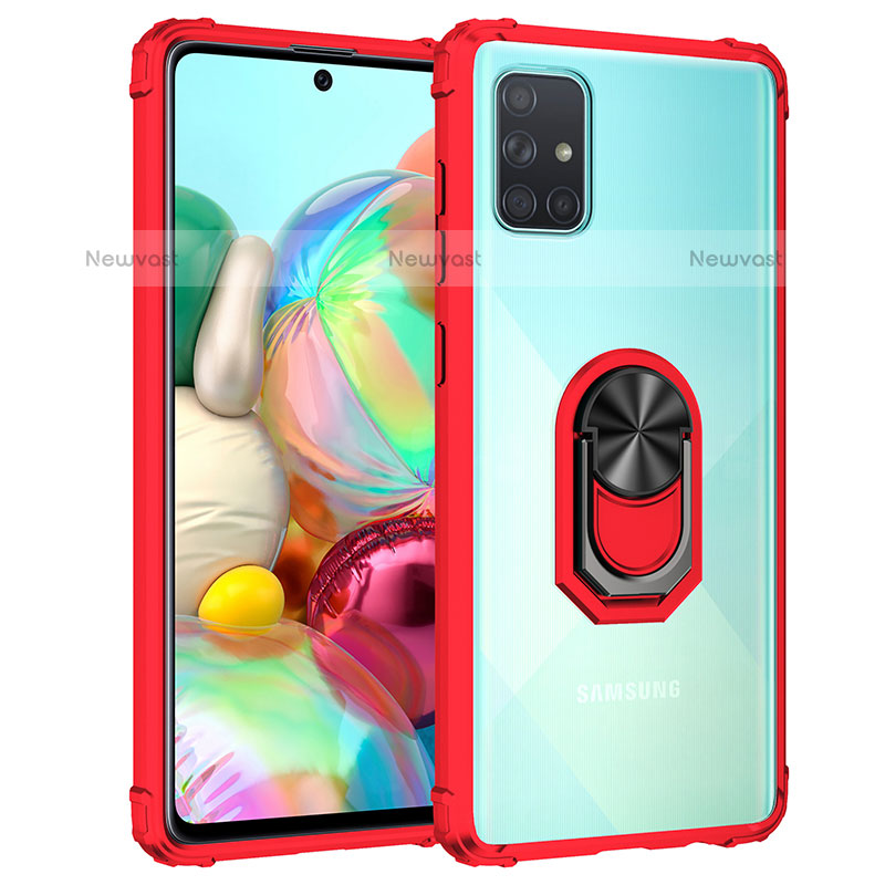 Silicone Matte Finish and Plastic Back Cover Case with Magnetic Finger Ring Stand MQ2 for Samsung Galaxy A51 4G Red