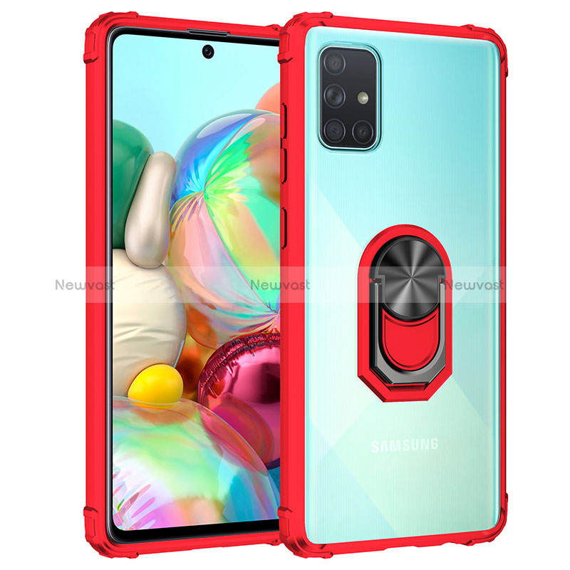 Silicone Matte Finish and Plastic Back Cover Case with Magnetic Finger Ring Stand MQ2 for Samsung Galaxy A51 5G Red