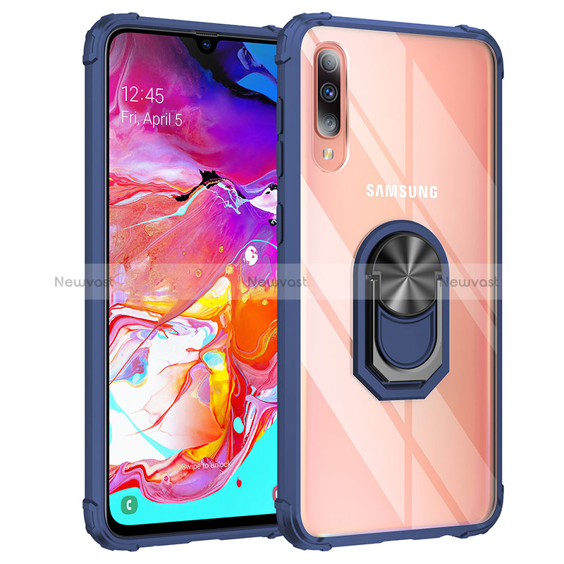 Silicone Matte Finish and Plastic Back Cover Case with Magnetic Finger Ring Stand MQ2 for Samsung Galaxy A70