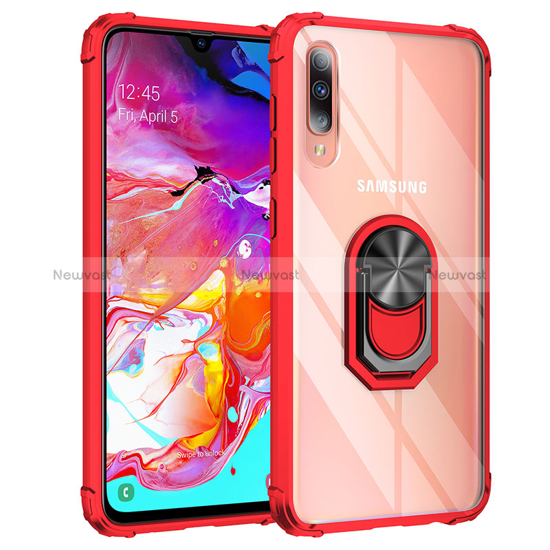 Silicone Matte Finish and Plastic Back Cover Case with Magnetic Finger Ring Stand MQ2 for Samsung Galaxy A70S