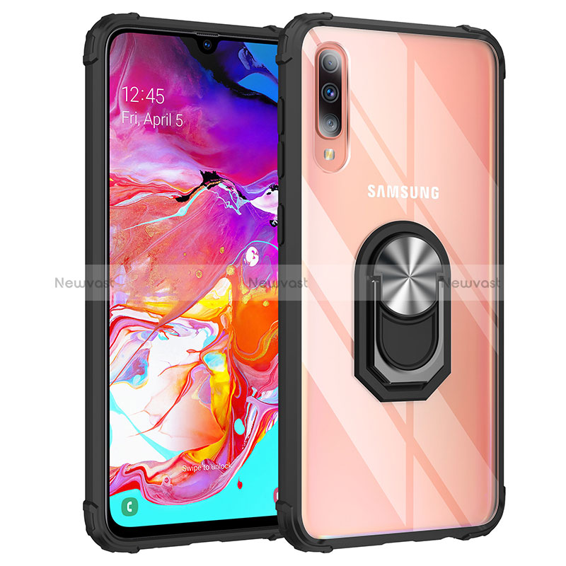 Silicone Matte Finish and Plastic Back Cover Case with Magnetic Finger Ring Stand MQ2 for Samsung Galaxy A70S