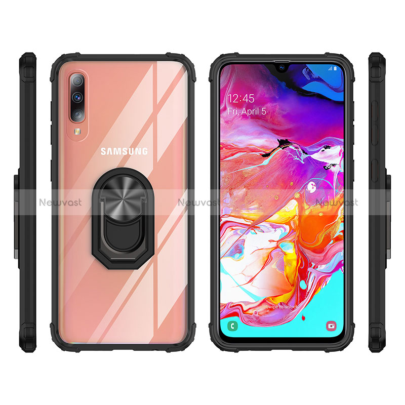 Silicone Matte Finish and Plastic Back Cover Case with Magnetic Finger Ring Stand MQ2 for Samsung Galaxy A70S