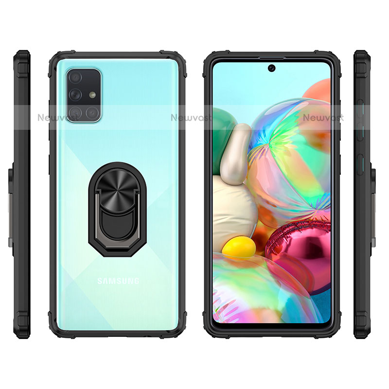 Silicone Matte Finish and Plastic Back Cover Case with Magnetic Finger Ring Stand MQ2 for Samsung Galaxy A71 4G A715