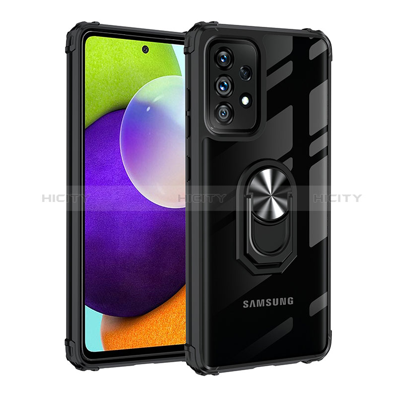 Silicone Matte Finish and Plastic Back Cover Case with Magnetic Finger Ring Stand MQ2 for Samsung Galaxy A72 4G
