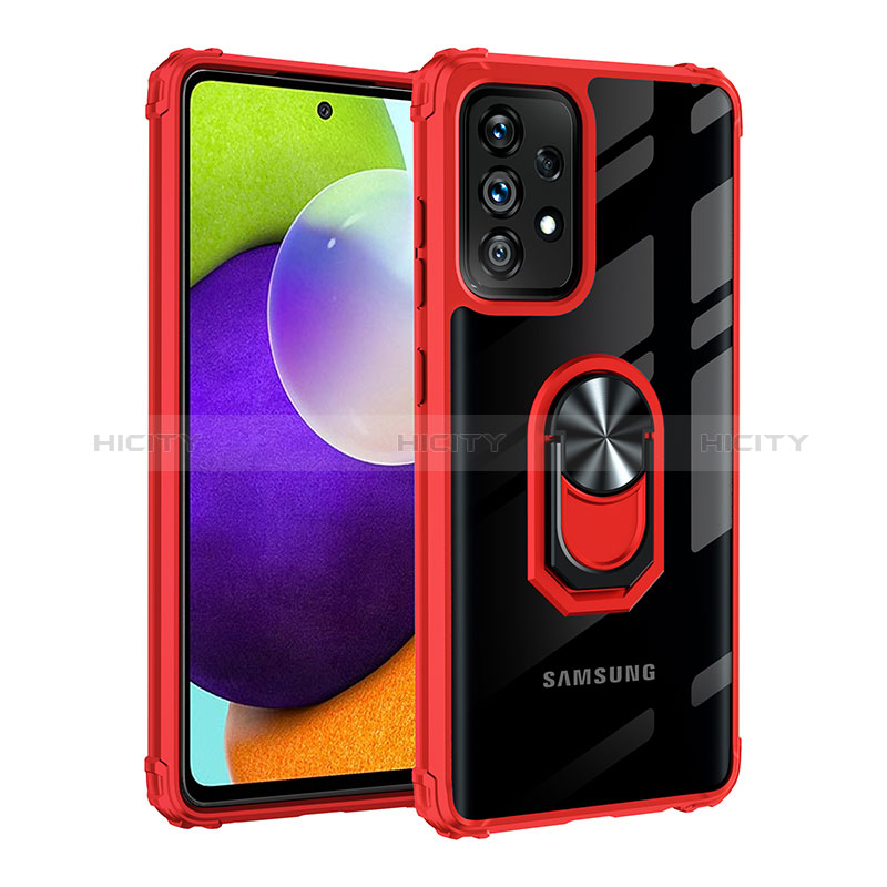 Silicone Matte Finish and Plastic Back Cover Case with Magnetic Finger Ring Stand MQ2 for Samsung Galaxy A72 4G