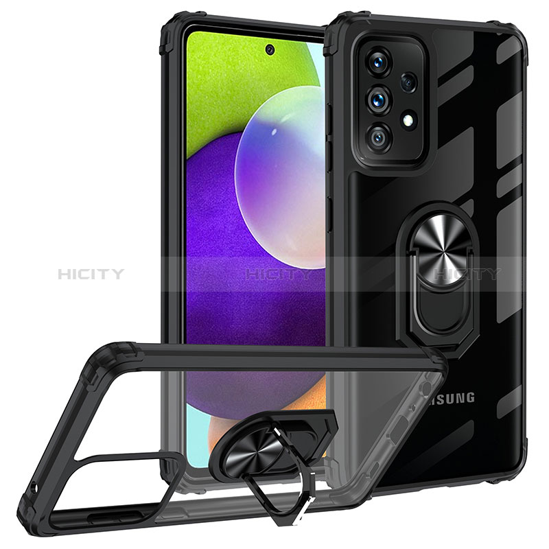 Silicone Matte Finish and Plastic Back Cover Case with Magnetic Finger Ring Stand MQ2 for Samsung Galaxy A72 4G